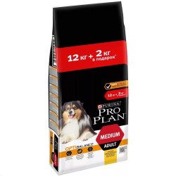 Сухой корм, Proplan (Проплан) 12 кг для взрослых собак средних пород курица с рисом пакет +Бонус +2 кг в подарок